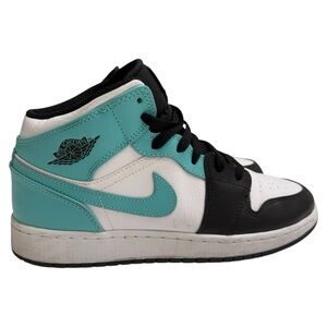 Jordan 1 Mid GS White Black Teal 554725-132 Size: 6.5Y Unisex Kids Sneakers